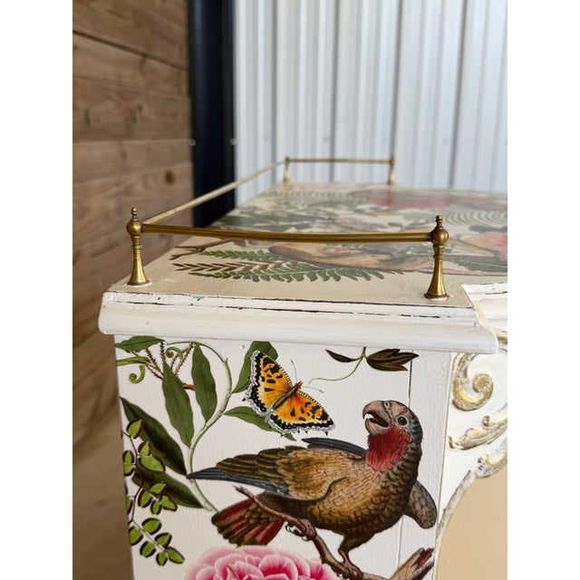 Vintage Hollywood Regency Tropical Decoupage Demi Lune Cabinet For Sale - Image 10 of 12