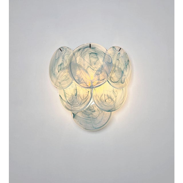 Alabaster Blue Glass Discs Wall Sconces, 1990s, Set of 2 For Sale - Image 6 of 14