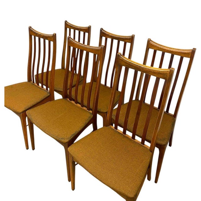Set of 6 Vintage Mid-Century Modern Slat-Back Dining Chairs With Upholstered Seats For Sale - Image 4 of 10