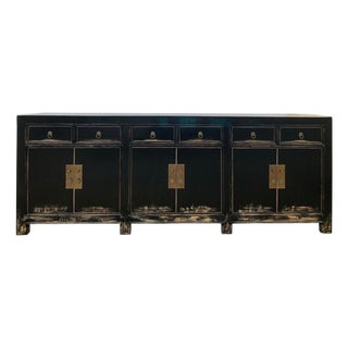 Distressed Antique Black 95" Long Sideboard Buffet Table For Sale