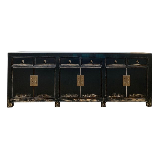Rustic Chinese Solid Pine 6 Drawer Sideboard For Sale