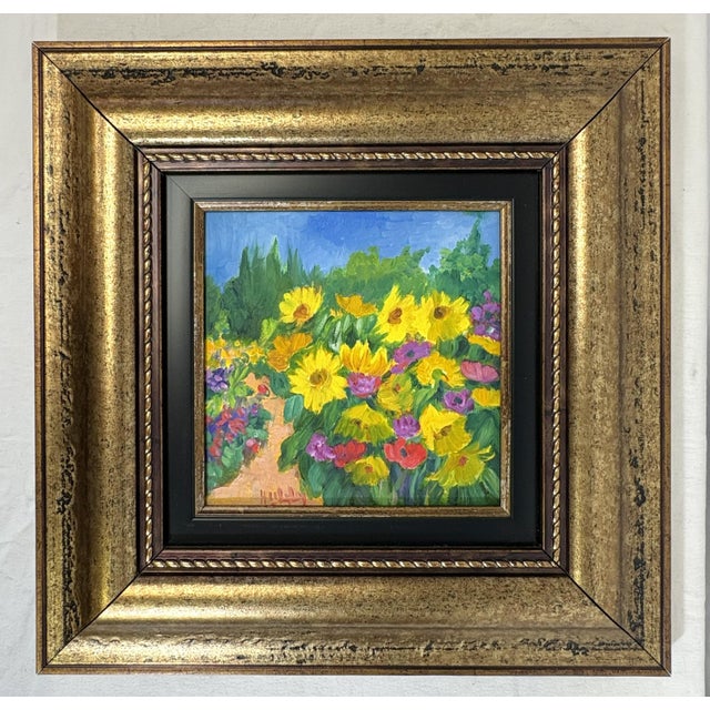 Boho Chic Original Signed Framed Acrylic Painting on Canvas Depicting a Flower Garden For Sale - Image 3 of 12