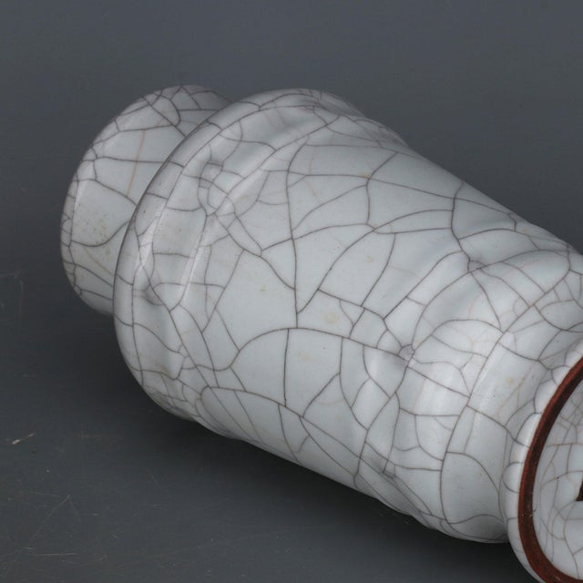 Ceramic Chinese Ceramic Vase Guan Ware Crackle Glaze Celadon Vase For Sale - Image 7 of 9