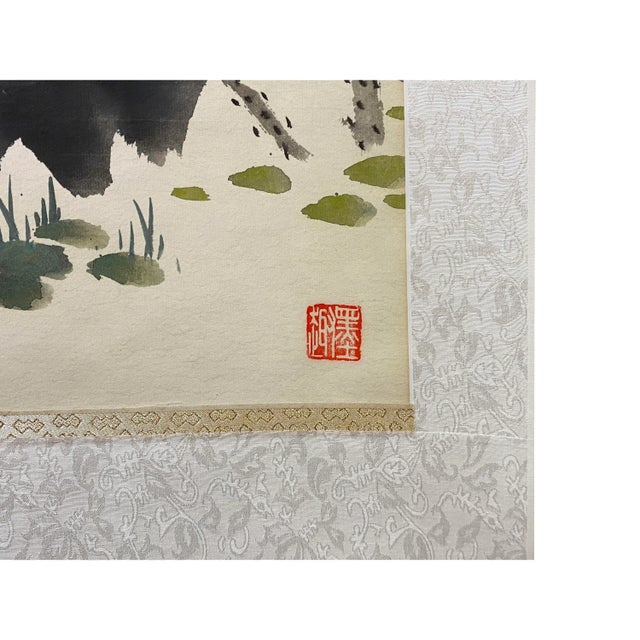 Paper Chinese Color Ink Water Ducks Flower Pond Scroll Painting Wall Art For Sale - Image 7 of 8