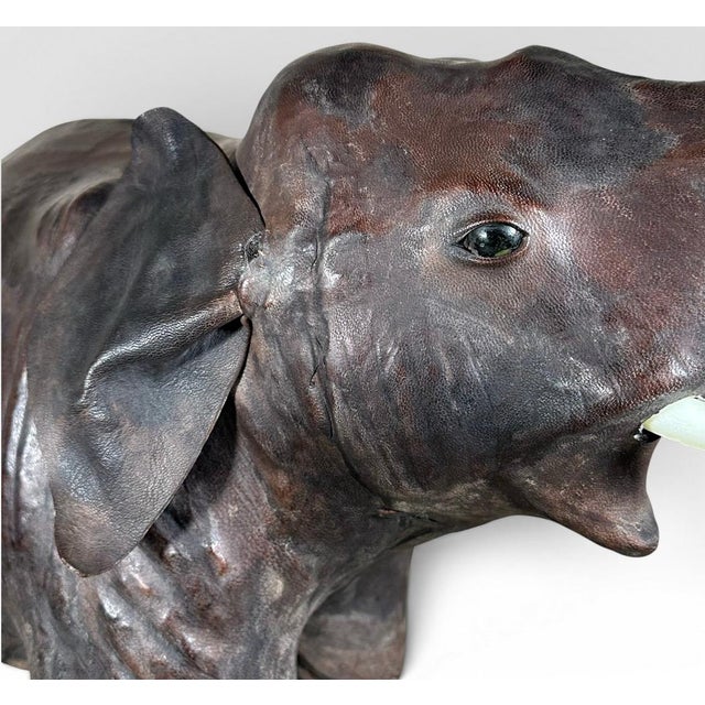 Glass Vintage Mid-Century Leather-Wrapped Elephant Floor Sculpture For Sale - Image 7 of 15
