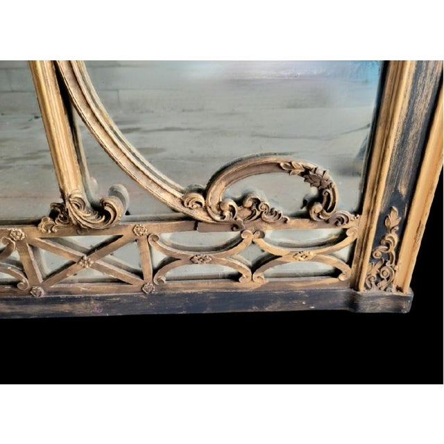 Wood Monumental Antique French Mahogany Black Gilt Gold Pagoda Early 20th Century Mantel Wall Mirror For Sale - Image 7 of 17