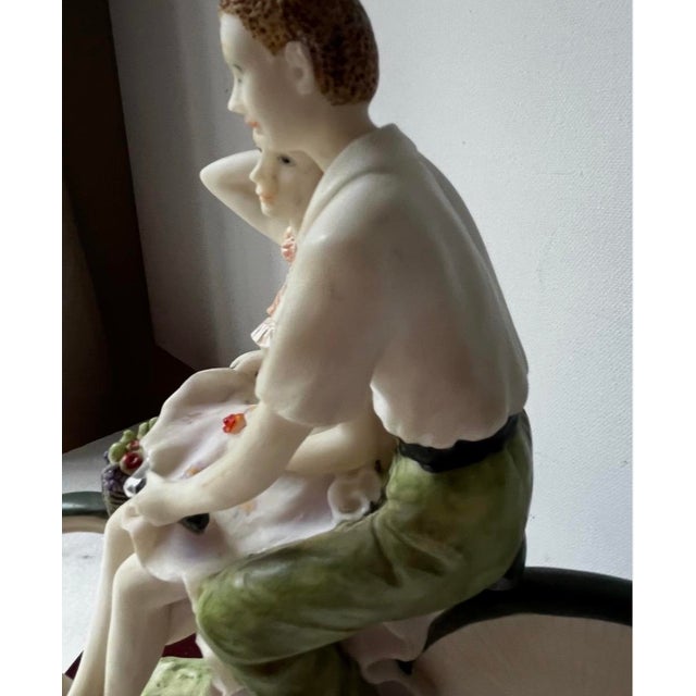 Vintage Italian Art Sculpture Santini Man Woman Romantic Couple Bicycle… For Sale - Image 9 of 18