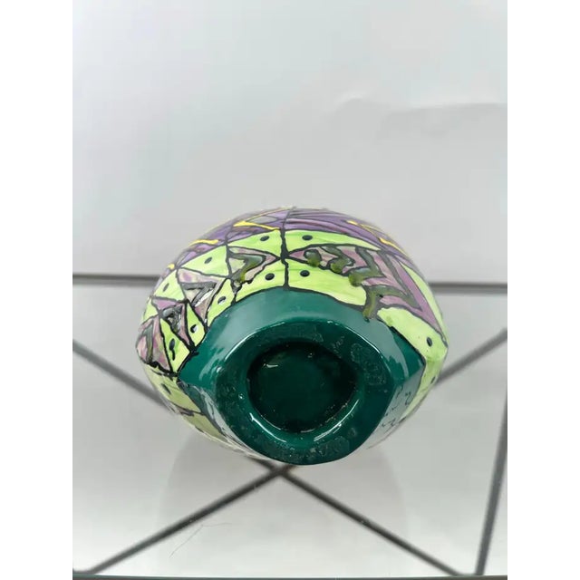 Abstract Studio Multi-Color Hand Painted Ceramic Vase Signed & Dated 1999 For Sale - Image 16 of 17