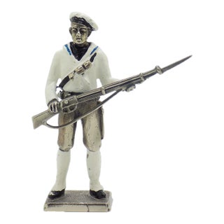 Vintage Italian Genuine Silver 1911 Royal Navy Sailor Combat Rare Figurine Made in Milan For Sale