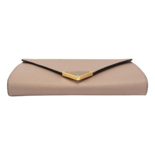 Prada Saffiano Leather Beige Color Gold Hardware Mini Wallet Bag For Sale