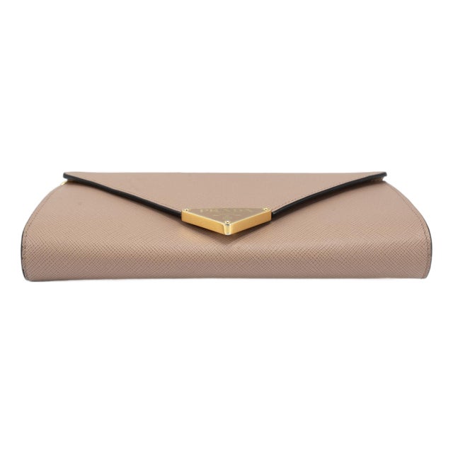 Prada Saffiano Leather Beige Color Gold Hardware Mini Wallet Bag For Sale
