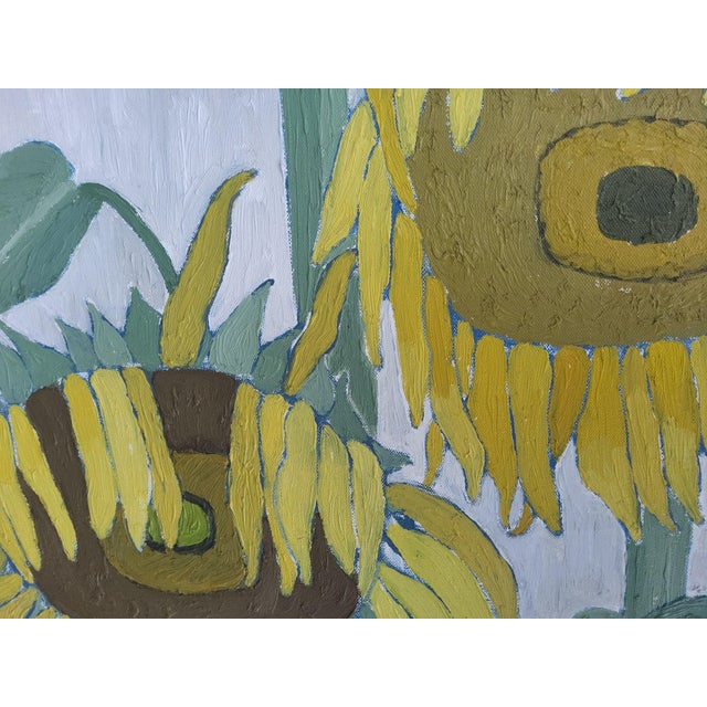 Yellow 1960s Swedish Mid Century Modern Oil Painting of Sunflowers by Brita Streijffert For Sale - Image 8 of 18