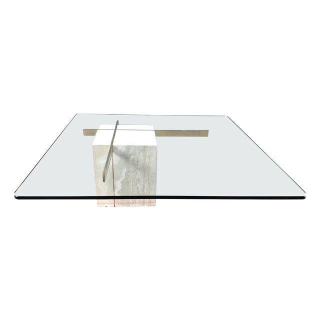 Travertine and Brass Coffee Table from Artedi, 1980s For Sale
