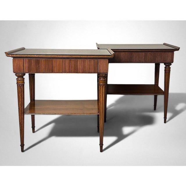 Mid-Century Modern Pair of Italian Wooden Nightstands With Black Glass Tops For Sale - Image 4 of 18