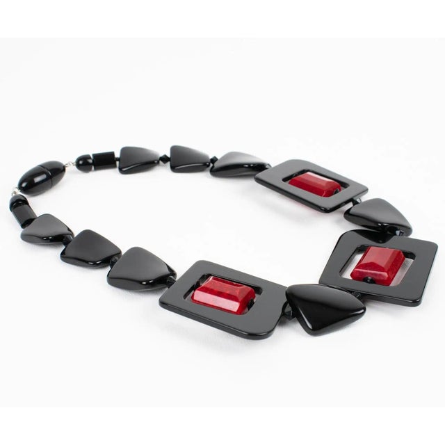 Angela Caputi Angela Caputi Red and Black Resin Beaded Choker Necklace For Sale - Image 4 of 8