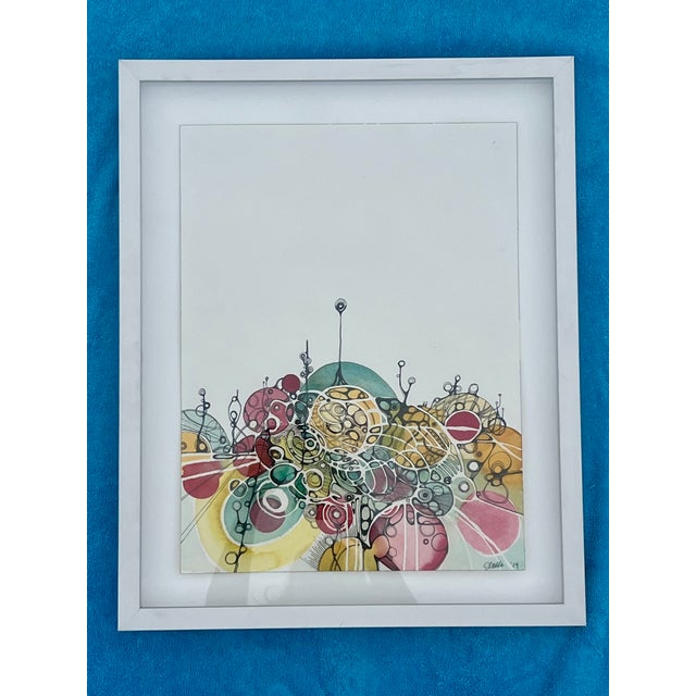 Paint Modern Organic Watercolor Pen & Ink Signed Original 2014 For Sale - Image 7 of 8