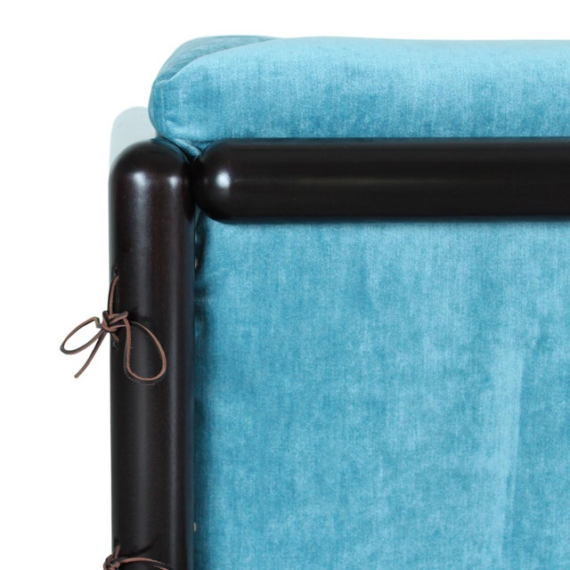Iroko Cornaro Sofa in Wood and Azure Velvet by Carlo Scarpa for Studio Simon, 1974 For Sale - Image 10 of 18