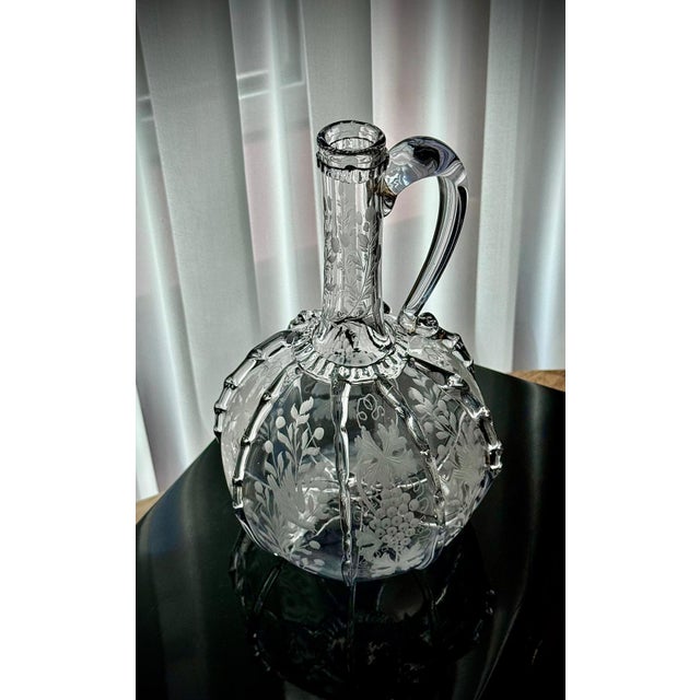 Antique Engraved Glass Claret Jug with Crystal Wine Goblets, 1890s, Set of 3 For Sale - Image 15 of 18