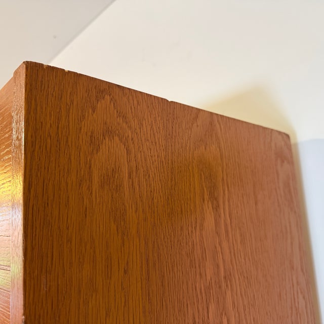 Mid-Century Modern Vintage Oak Tambour Secretary Cabinet, Germany, 1960s For Sale - Image 14 of 16