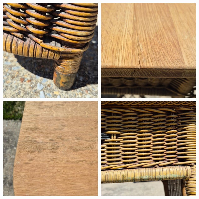 Early 20th C Signed Heywood-Wakefield Arts & Crafts Wicker Library Console Table Desk For Sale - Image 11 of 12