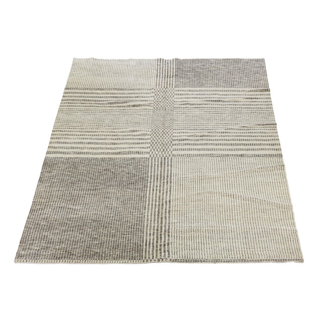 10 X 14 Hand Knotted Modern Neutral Geometric Wool Rug Minimalist Grid Pattern For Sale - Image 4 of 10