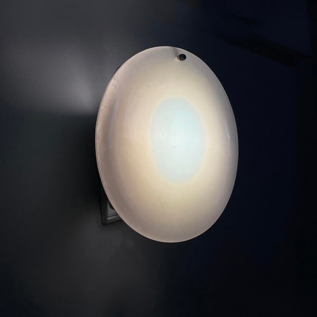 Italian modern glass and metal wall lamp by lino tagliapietra for venini, 1970s wall lamp with thick, round glass diffuser...