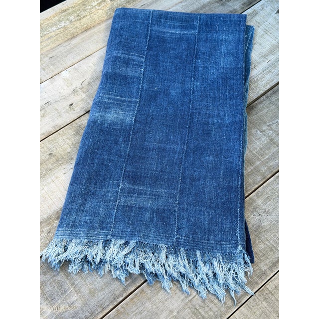 Textile Vintage African Indigo Denim Mossi Mudcloth 78” L X 43” W Textile | No. 138 For Sale - Image 7 of 8