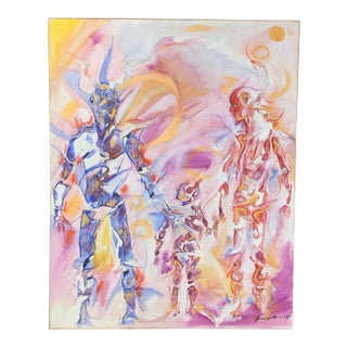 Original Abstract Futuristic Family Painting on Stretched Canvas With Relief For Sale