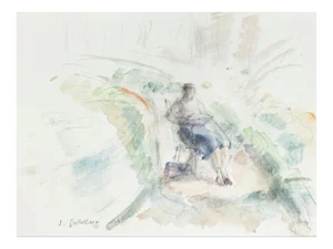 Lonely Woman - Original Pencil and Watercolor by S. Goldberg - Mid 20th Century Mid 20th Century