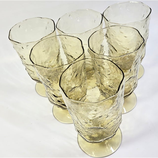 Mid 20th Century Golden Crinkle Goblets- Set of Six For Sale - Image 5 of 9