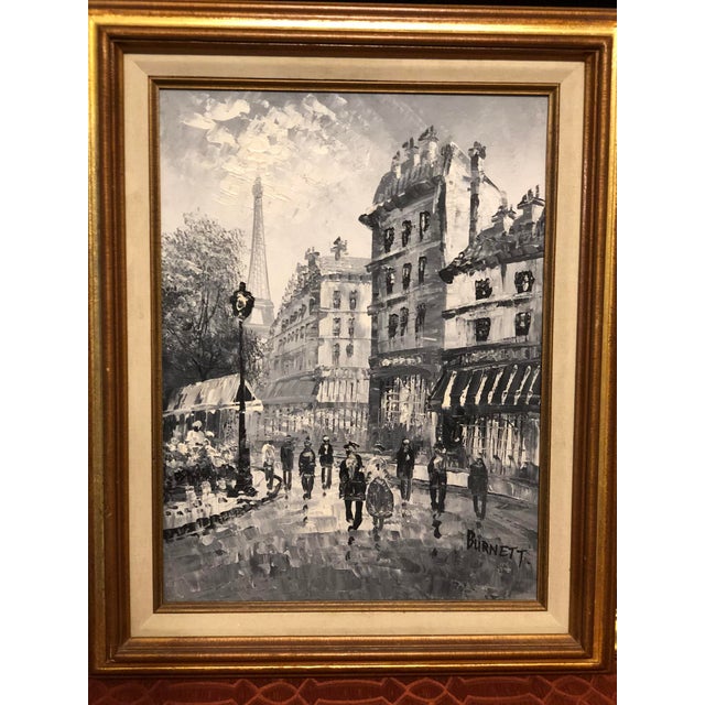 Bring sophisticated French charm into your space with this original mid-century oil-on-canvas Parisian street scene signed...