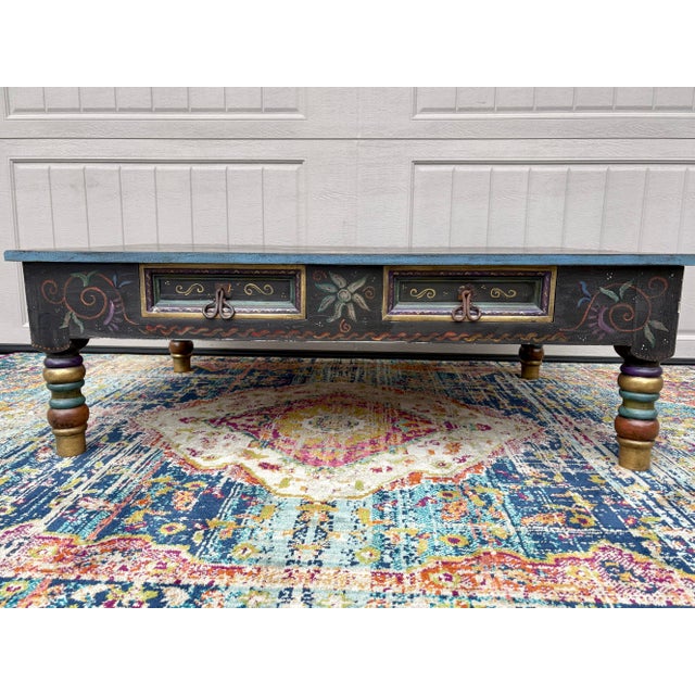 Vintage Hand Painted Rustic Folk Art Coffee Table For Sale - Image 4 of 11