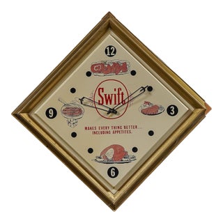 Vintage Swift Meats Large-Format Advertising Wall Clock For Sale