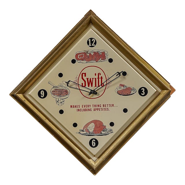 Vintage Swift Meats Large-Format Advertising Wall Clock For Sale