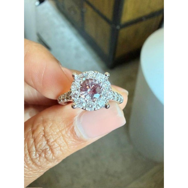 1.51 Carat Pink Sapphire Diamond 14 Karat White Gold Engagement Ring, Size 6.5 For Sale - Image 12 of 12