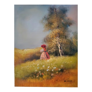 Vintage Impressionist Oil Painting – Romantic Landscape by E. Majiy For Sale