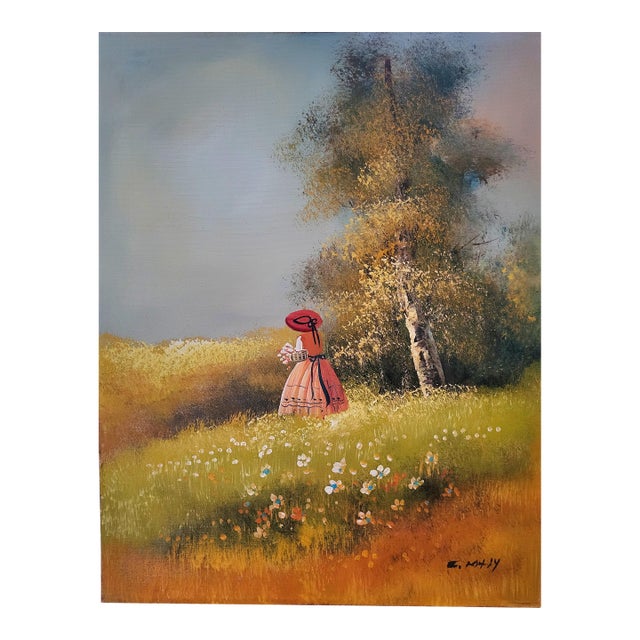 Vintage Impressionist Oil Painting – Romantic Landscape by E. Majiy For Sale