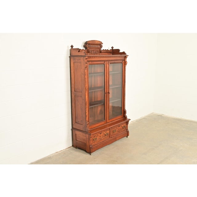 Herter Brothers Herter Brothers Style Antique Eastlake Victorian Carved Burled Walnut Bookcase, Circa 1880s For Sale - Image 4 of 13