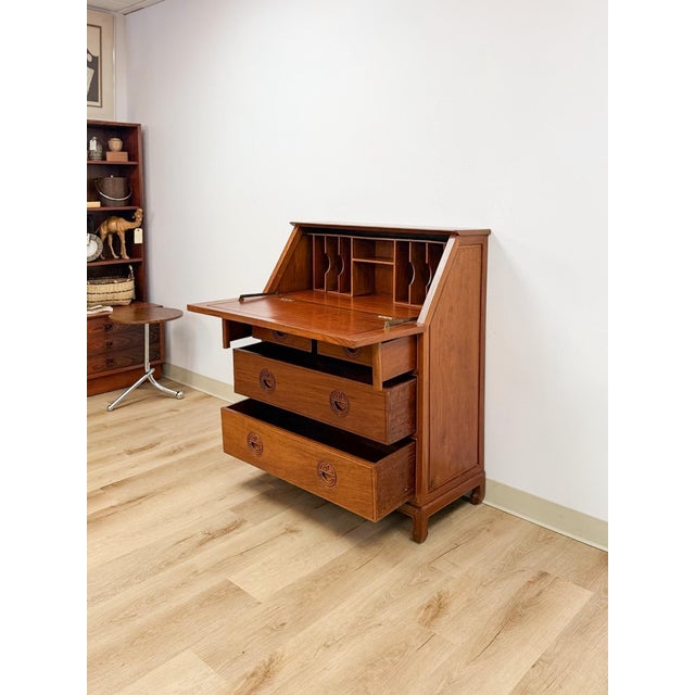 Mid 20th Century Rare Oriental Rosewood Secretary Writing Desk Fold Out Sheraton Hotel Provenance For Sale - Image 9 of 15