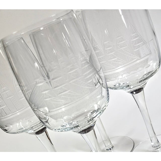 Hand Cut Clipper Ship Goblets- Set of Four For Sale - Image 10 of 12