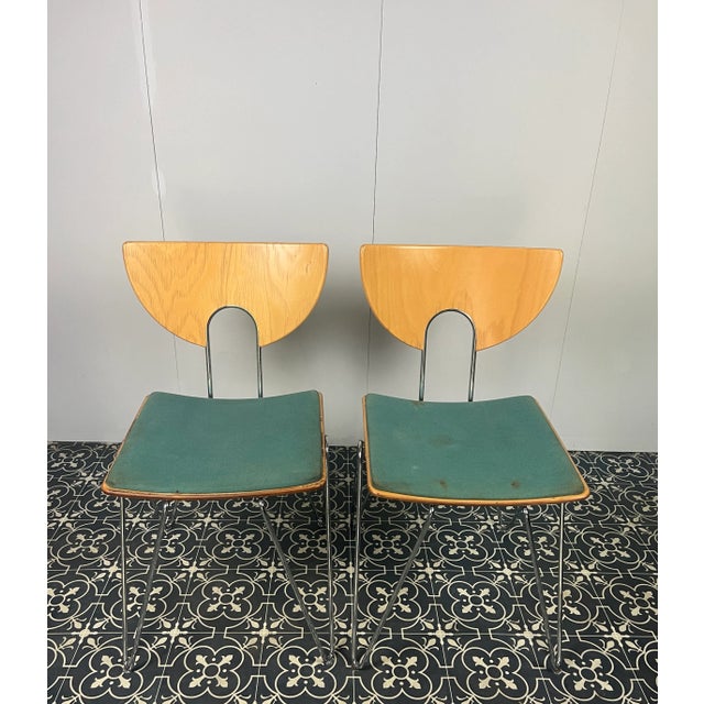 Discover the unique charm of the vintage German designer Mikado dining chairs by Walter Leeman for Kusch + Co. These...