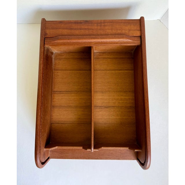 Mid-Century Modern 1970's Danish Modern Teak Roll-Top Tambour Storage Box For Sale - Image 3 of 12