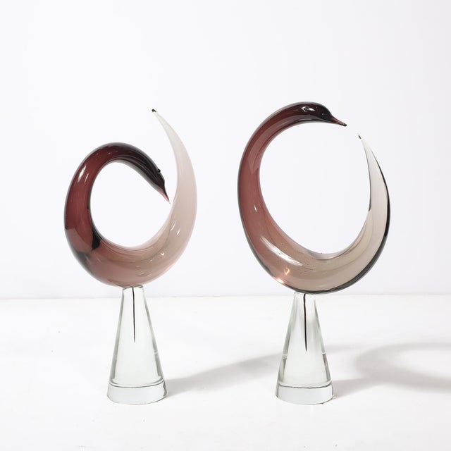 Salviati Mid-Century Hand-Blown Spiraled Murano Glass Bird Sculptures Signed Salviati - Set of 2 For Sale - Image 4 of 17