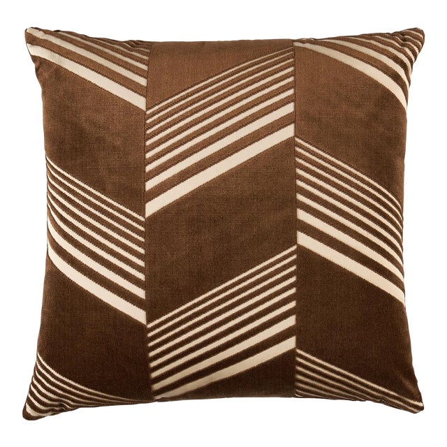Schumacher x Victor Glemaud Jessie Cut Velvet 22" Pillow In Sable For Sale