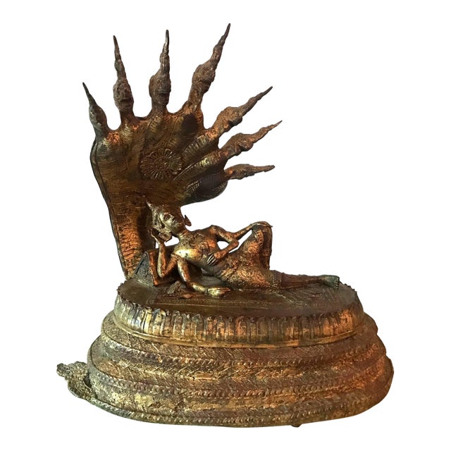 Rare Antique Buddha under Naga Sculpture from Thailand For Sale