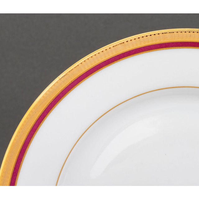 French Bernardaud "Madison Carmin" Pattern Porcelain Dinnerware Service for Eleven For Sale - Image 3 of 11