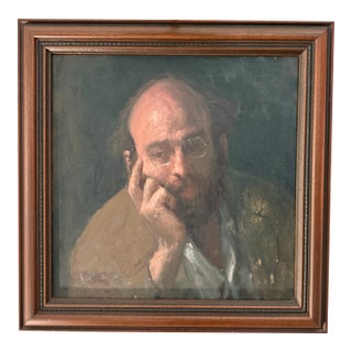 1950s Striking Original Oil on Canvas Portrait of a Contemplative Gentleman by George Weissbort (1928-2013) For Sale