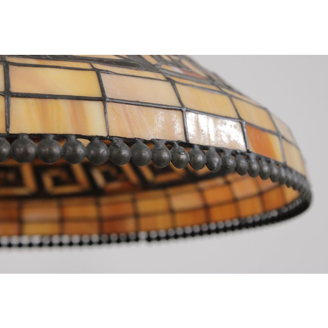 1990s Quoizel Tiffany Greek Key Leaded Glass Table Lamp For Sale - Image 4 of 18