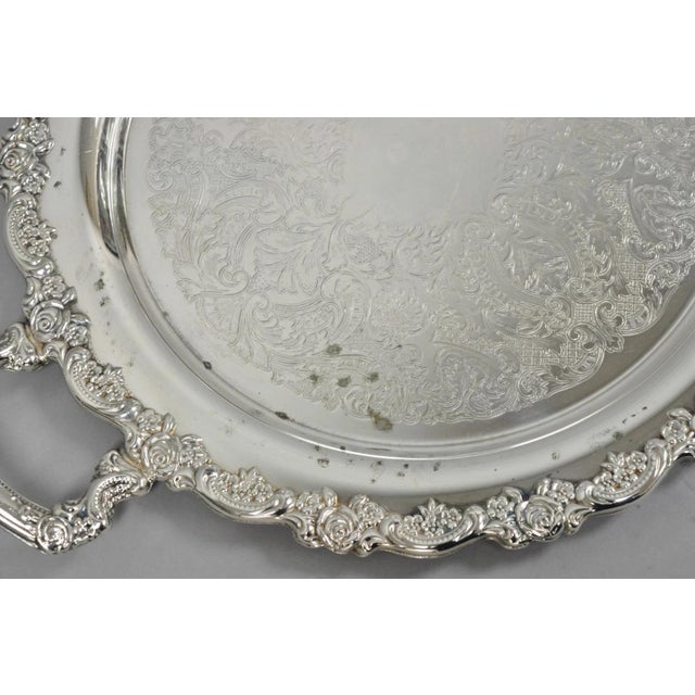 Metal Vintage Oneida Silver Plated Round Twin Handle Serving Platter Bar Tray For Sale - Image 7 of 16