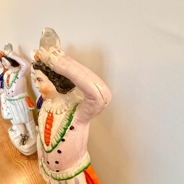 Antique Dancing Couple with Mask Mantel Figurines from Staffordshire, England, 1860, Set of 2 For Sale - Image 16 of 18